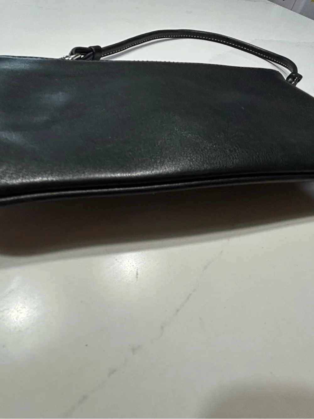 Coach Black Leather Clutch Wristlet with Front Buckle Pocket